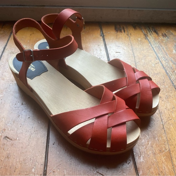 Swedish Hasbeens Red Leather Sandals Size 41 - Picture 3 of 9